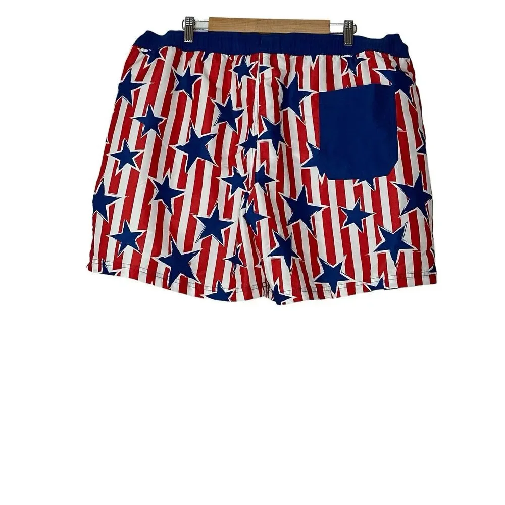 Swim Shorts Men's XXL Star Print Striped Americana‎ Blue/Red beach Outdoor